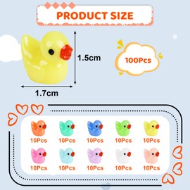 Elektheim Pack of 100 Mini Ducks Colourful, Small Ducks Resin, Mini Bath Ducks Decoration, Duck Mini Figures for DIY Aquarium, Dollhouse Garden, Pot Decoration (10 Colours)