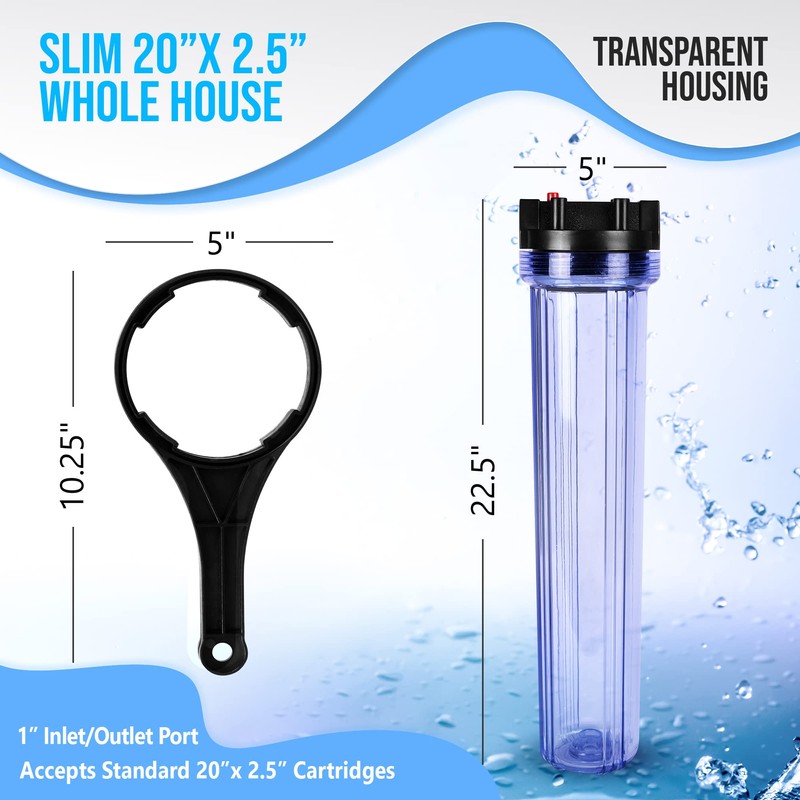 20 x 2.5-Inches Transparent Slim Whole House Water Filter Purifier