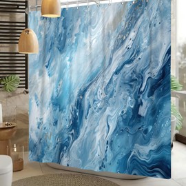 Sillsloso Blue Marble Shower Curtain for Bathroom Modern Ombre Abstract Bathroom Curtain Luxury Marble Texture Bath Decor Waterproof Polyester Fabric Curtains Set with Hooks 72x72 inch