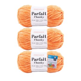 Premier Yarns Parfait Chunky - 3.5 Oz - #6 Super Bulky Weight - 3 Pack Bundle with Bella's Crafts Stitch Markers (Tangerine)