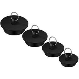 Drain Stopper Set Rubber Sink Stopper Plug with Hanging Ring for Bathtub, Kitchen and Bathroom, 4 Sizes (Black)