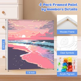 MOGTAA 4 Pack Paint by Numbers Adults with Frame, Landscape Paint by Numbers Kits for Adults Beginners, DIY Oil Painting Canvas Set, Acrylic Painting Pictures for Home Decor (20 x 20 cm)