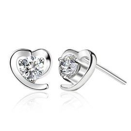 Sterling Silver Cubic Zirconia Heart Earrings Hypoallergenic Heart Shape Crystal Earrings Love Round Rhinestone Earrings Hollow Earrings Sparkling Earrings Jewellery Gift for Women Girls, Sterling