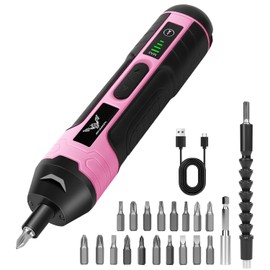 JENABOM Electric Screwdriver Pink, 3.6V Rechargeable Cordless Screwdriver, 5N.m Max Torque, 4-Gear Torque, LED Light, 20 Pcs, Ideal for Women Daily & Light Industrial Use