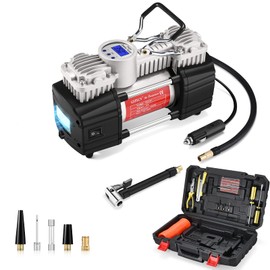 GSPSCN 6X Faster Inflation Portable Digital Air Compressor Pump Tire Inflator Heavy Duty Double Cylinder 12V Tire Pump 150 PSI with Tire Repair Kit and Toolbox for Auto,SUV,Off-Road,Truck,RV