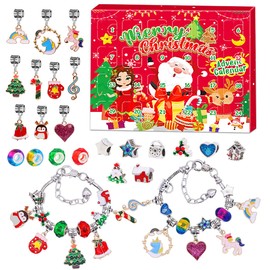 ZMLM Christmas Advent-Calendar Bracelet for Girl: 24 Days Countdown with 2 Bracelets Making Kit and 22 DIY Charm Beads for Kids & Christmas Gift for Age 3-14 Girls Teens Toddler,Unicorn