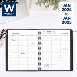 AT-A-GLANCE 2024 Weekly Planner, Quarter-Hourly Appointment Book, 7" x 8-3/4", Medium, Telephone/Address Pages, Black (709510524)