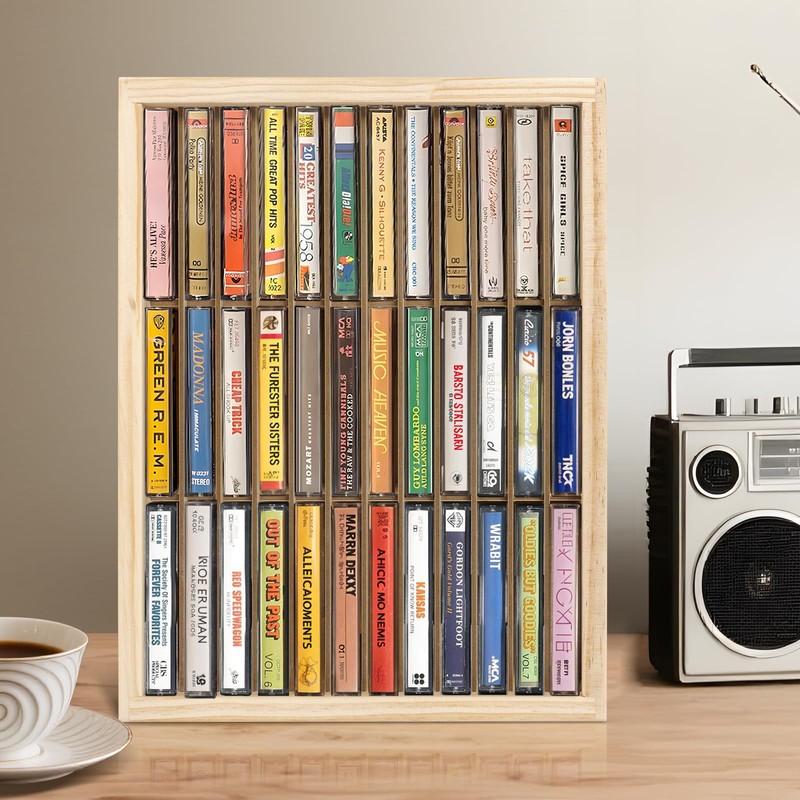 Waratah Designs Cassette Tape Storage Rack, 36-slot Wood Cassette Tape