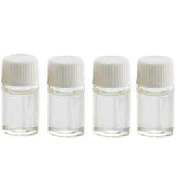 24PCS 2ml /2G Mini Small Ounce Clear Glass Bottle Container Jar Vial Pot for Chemistry Lab Essential Oil Smaple Liquid Water Cosmetic Makeup Storage Bottle with Orifice Reducer (White Cap)