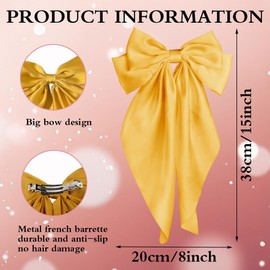 Pufandor Hair Bow Silky Satin Hair Ribbons for Women, Yellow Bows for Girls Hair Bowknot Barrettes Long Tails with Clips Big Hair Bows Hair Accessories (Yellow 1pc)