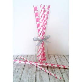 Hot Pink Polka Dot Paper Straws, 10ct