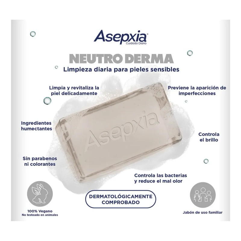 Asepxia 4 Pack Jabón En Barra Neutroderma Cara Y Cuerpo