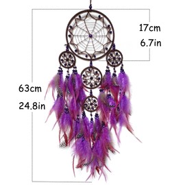 Donko Large Dream Catcher Wall Decor Purple Dream Catchers with Wooden Bead Handmade Feather Dreamcatcher Wall Hanging Ornament for Bedroom Living Room Home Decor
