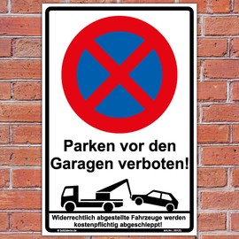 Sign No Parking in Front of the Garages Prohibited Sign 300 x 200 mm Portrait Sturdy Aluminium Composite Plate 3 mm Thick Includes 4 Corner Holes