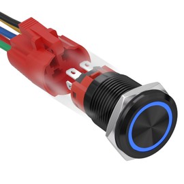 KERWINN 16MM Latching Push Button Switch with Light Reset Self-Locking 12VDC with Wire 1NO1NC