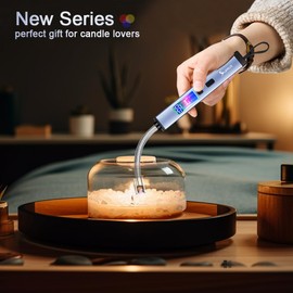 SUPRUS Electric Candle Lighter USB-C Rechargeable with Digital Battery Display Ambient Lighting Safety Switch 360° Flexible Neck Flameless Plasma Windproof Perfect for Candle BBQ Camping (Blue)