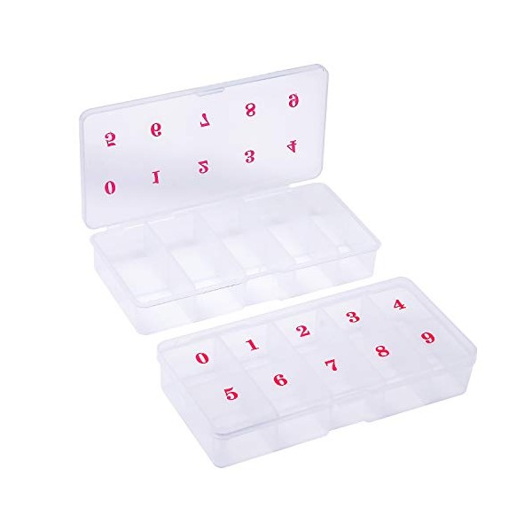 AOVNA 2 Pack 10 Spaces Compartments False Nail Art Tips Storage Box Nail Tips Container Plastic Nail Art Storage Box