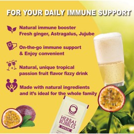 NuWonder Immunity Support Herbal Supplement made with Astragalus, Ginger, Jujube, Atractylodes, Natural Passion Fruit Flavor, Fizzy Bubbles, No Artificial Ingredients, Immune Booster Drink Mix 10packs