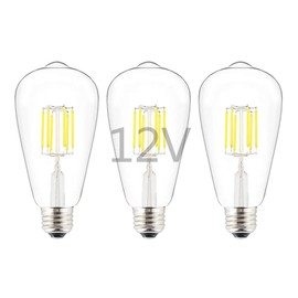OPALRAY ST21/ST64 LED Bulb, 12Volts Low Voltage Power Input, 6W 600Lm, Dimmable with 12V DC Dimmer, Natural White Daylight(4000K), 60W Incandescent Equivalent, for 12V AC/ 12-24V DC Grid, 3-Pack