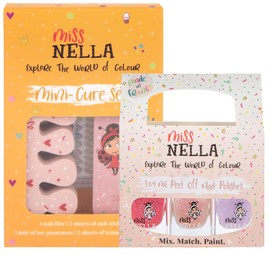 Miss Nella Nail Kit & Good Vibes Nail Accessories for Children, 3 Removable Nail Polishes, Nail Stickers, Tattoos, Nail File & Toe Separators, Specially Made for Children's Hands and Feet