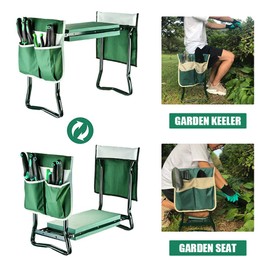PLKO Garden Kneeler and Seat Stool Heavy Duty Garden Folding Bench with Large RemovableTool Pocket Gloves and Soft EVA Kneeling Pad for Gardening Lovers