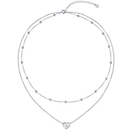REIOT Initial Pendant Necklace for Women, 925 Sterling Silver Layered Double Chain Necklace, Christmas Mother's Day Birthday Jewelry Gift (W)