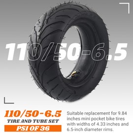 (1 Set) Universal Replacement Rear 110/50-6.5 Tire and Tube Set - Fits Most 38cc, 47cc, and 49cc Mini Pocket Bikes - Compatible with MTA1/MTA2, GP-RSR, and More - Angled Valve Stem for Easy Inflation