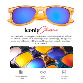 Retro Rewind Translucent Frame Colorful Neon 80s Sunglasses for Men Women - Reflective Mirrored Lens