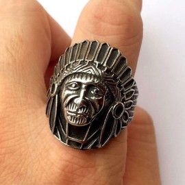 Indian Chief Ring for Men, Indian Rings, Spirit Of The Warrior Ring, Indian Headdress Ring, Tribal Amulet Ring, Punk Style Indian Skull Jewellery Gift for Men Boys, NO