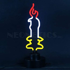 Neonetics Candle Melting Wax Flame Real Glass Measures 5 inch Wide by 16 inch Tall Neon Sculpture Sign, Yellow, Red and White