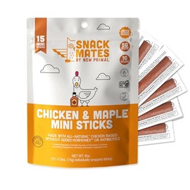 The New Primal Snack Mates Chicken & Maple Sticks, Gluten Free Healthy Snacks for Kids, Low Sugar High Protein Back to School Snacks, Mini Paleo Jerky Meat Stick, 5g Protein, 35 Calories, 15 Pack