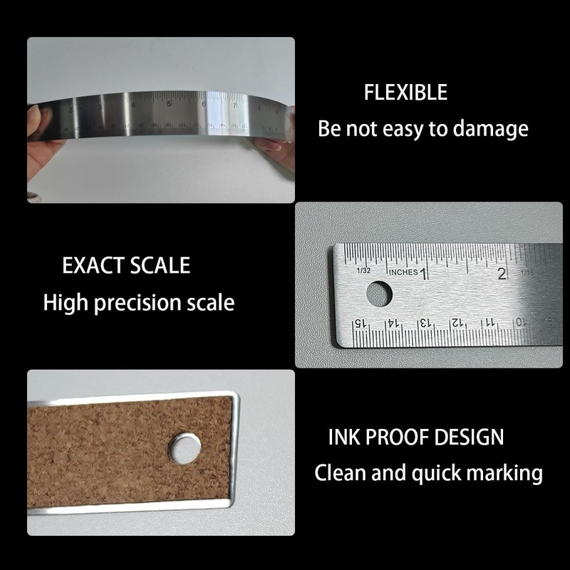 12-Inch Stainless Steel Metal Ruler with Non-Slip Cork Backing -