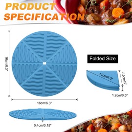 uxcell 4 Pcs Silicone Trivet Mat, 6.3 Inch Foldable Trivets for Hot Pots and Pans, Heat Resistant Trivet Holders for Hot Dishes Cups Kitchen Countertop Tabletop, Blue (Round)