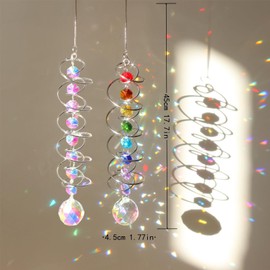 COZERI Pack of 2 Crystal Suncatcher Wind Chimes with Spiral Rotor, Decorative Wind Chimes for Garden, Window, Balcony, Colourful Rainbow Light Effects