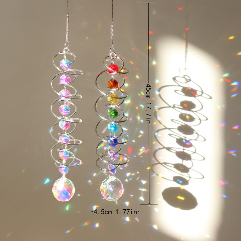 COZERI Pack of 2 Crystal Suncatcher Wind Chimes with Spiral