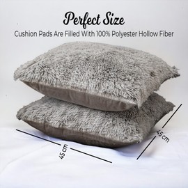 LSC 2 Pack Cushion Inserts 18” x 18” (45cm x 45cm) with Faux Fur Throw Cushion Cover Hollow Fibre Cushion Pads Bounce Back Square Cushion Inner for Sofa Bed Couch Scatter Cushions (LIGHT GREY)