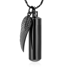 Cremation Jewelry for Ashes Pendant Urn Necklace Cylinder with Glass Vial Keepsake Ashes Memorial Jewelry (Angel Wings)