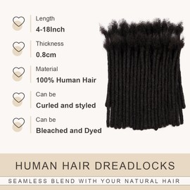 DAIXI Extensiones de rastas de cabello humano 100% real de 0,8 cm de grosor, 16 pulgadas, 20 hebras, para hombre y mujer, cabeza completa, hechas a mano, se pueden teñir y decolorar, rastas