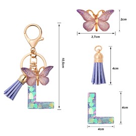 CHUQING Letter Keychain W Initial Letter Key Ring Cute Butterfly Keychains for Girls