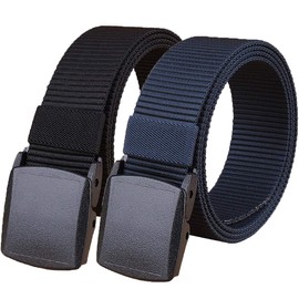 HOANAN 2 Pack 1.25" Wide Military Tactical Belt, No Metal Webbing Nylon Web Belt (black+navy)