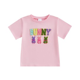 Easter Outfits for Toddler Girls Short Sleeve Bunny Tee Tops Baby Girl Spring T-Shirts 12M 18M 24M 2T 3T 4T 5T (Pink, 18-24 Months)