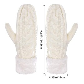 findqiao Women's Winter Warm Gloves, Comfortable Knitted Thick Mittens, Soft Lined Cold Weather Accessory (Off-White, One Size)