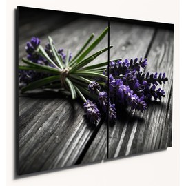 Lavender Sprigs Close-Up Wall Art, A4 Twin Set, 6mm MDF Wood, Colour-Pop Kitchen Décor