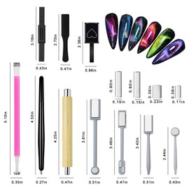 YECIRALA 14Pcs Nail Art Cat Eye Magnet For Nails Magnet Set Super Strong Cylinder Magnet, Heart Magnet For Nails Double-Head Nail Art Magnet Wands For Magnetic Nails Cat Eye Magnetic Polish Magnet