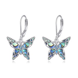 Butterfly Earrings 925 Sterling Silver Celtic Drop Hanging Earrings Butterfly Jewellery Gift for Women Girls, Sterling Silver, Abalone