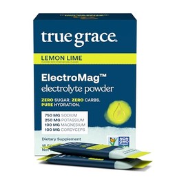 True Grace ElectroMag - 16 sobres - Limón y lima - Polvo de electrolitos para una hidratación rápida - Sodio, potasio, magnesio y cordyceps - Cero... 