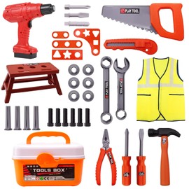 Juego de Herramientas para Niños, 35 Piezas Caja de Herramienta de Juguete, Herramientas Juguete con Taladro Eléctrico Juguete y Accesorios, Juegos Educativos, Regalo para Niños a Partir de 6 Años