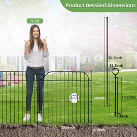 Blingluck Decorative Garden Fence with Lock, 5 Panels 24 in(H) x 10 ft(L) Rustproof Metal Wire No Dig Dog Fence Outdoor for Yard, Temporary Tall Garden Fence Animal Barrier Decor for Yard & Patio
