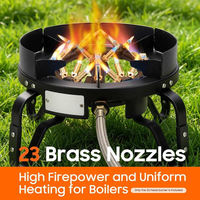 23-Head Gas Wok Burner, Cast Iron Brass, 8.9" Compact, High