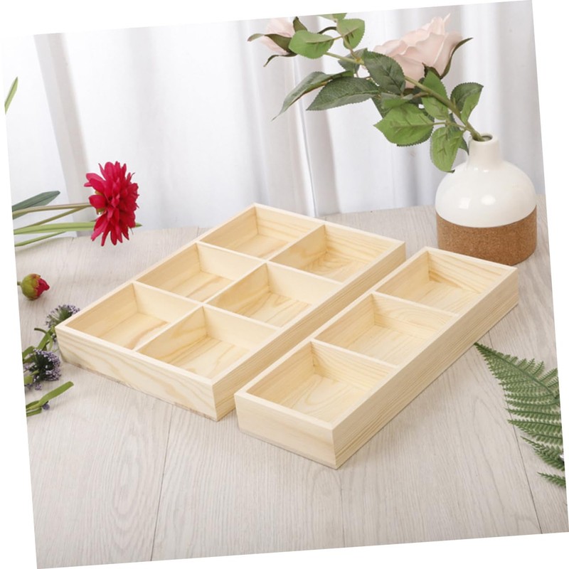 Kisangel 2pcs Wooden Desktop Storage Box Multi-Compartment Flowerpot Holders for